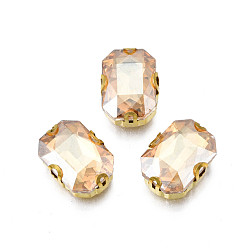 Wheat Sew on Rhinestone, Transparent Glass Rhinestones, with Iron Prong Settings, Faceted, Rectangle, Wheat, 14.5x11.5x6mm, Hole: 1mm