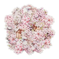 Pink 50Pcs 25 Styles Flower PET Waterproof Stickers Sets, Adhesive Decals for DIY Scrapbooking, Photo Album Decoration, Pink, 28~40x30~35x0.1mm, 50pcs/set