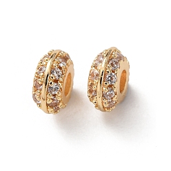Light Gold Латунные микропаве из прозрачного кубического циркония, долговечный, стойки покрытие, рондель, золотой свет, 6x3 мм, отверстие : 1.8 мм