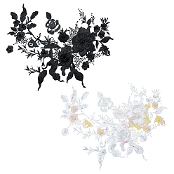 (52) Непрозрачная лаванда 2 шт 2 цвета компьютерная вышивка полиэстер орнамент аксессуары, 3d цветочные кружевные аппликации, с имитацией жемчуга, разноцветные, 305x340x1~8 мм, 1 шт / цвет