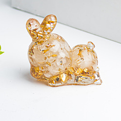 Хрусталь Украшение для дисплея кролика из смолы, с золотой фольгой и кристаллами натурального кварца внутри статуй для украшения домашнего офиса, 47x44x29 мм