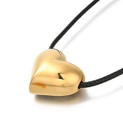 Настоящее золото 14K Ионное покрытие (IP) 304 ожерелья с подвесками в форме сердца из нержавеющей стали для женщин, ожерелья из черного вощеного шнура со слайдерами, реальный 14 k позолоченный, 22.83 дюйм (58 см)