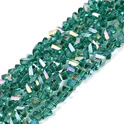 Dark Cyan Electroplate Transparent Glass Beads Strands, Triangle, Faceted, AB Color Plated, Dark Cyan, 2~3x3~3.5x3~3.5mm, Hole: 0.7~0.9mm, about 122~136pcs/strand, 10.43~11.61 inch(26.5~29.5cm)