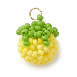 Желтый Подвески в виде томатов из стеклянных бусин, с 304 открытым стопорным кольцом из нержавеющей стали, желтые, 16x14x12 мм, отверстие : 3 мм