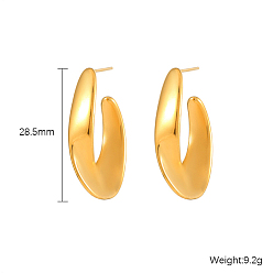 Golden 304 Stainless Steel Stud Earrings, Half Hoop Earrings, Golden, 28.5mm