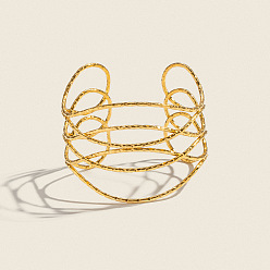 Настоящее золото 18K Женские 304 браслеты-манжеты из нержавеющей стали, состоящие из нескольких витых нитей, реальный 18 k позолоченный, внутренний диаметр: 2.41 дюйм (6.12 см)