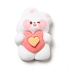 Rabbit Lovely Animal Opaque Resin Cabochons, Heart, Rabbit, 29x19x8mm