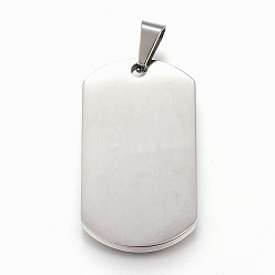 Stainless Steel Color 304 Stainless Steel Pendants, Smooth Surface, Rectangle, Stamping Blank Tags, Stainless Steel Color, 40x22x3mm, Hole: 5x10mm