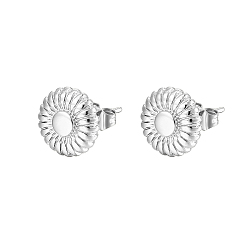 Stainless Steel Color 304 Stainless Steel Stud Earring, Sunflower, Stainless Steel Color, No Size