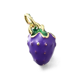 Blueberry Латунь с эмалевыми подвесками, долговечный, без свинца и без кадмия, реальный 18 k позолоченный, с целью перехода в кольце, черника, 11.5x8x8 мм, отверстие : 3.2 мм