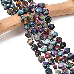 Синий Природных тигровый глаз бисер нитей, граненый шестиугольный разрез, плоско-круглые, окрашенная и подогревом, с бисером, синие, 10~10.5x6.5~7 мм, отверстие : 1.2 мм, около 31 шт / нитка, 14.53~14.72'' (36.9~37.4 см)