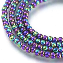 Multi-color Plated Electroplate Glass Beads Strands, Round, Full Plated, Multi-color Plated, 2mm, Hole: 0.6mm, about 180pcs/strand, 14.17 inch(36cm)