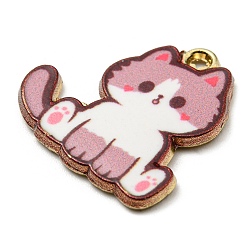 Rosy Brown Printed Alloy Pendants, Golden, Cadmium Free & Nickel Free & Lead Free, Cat Shape Charms, Rosy Brown, 20x20x2mm, Hole: 1.6mm