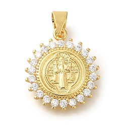 Настоящее золото 18K Покрытие стойки латунь с подвесками из фианита, долговечный, без свинца и без кадмия, религиозные узоры амулеты, реальный 18 k позолоченный, 19x16.5x2.5 мм, отверстие : 4x3.5 мм