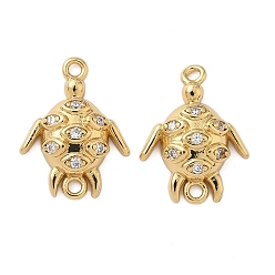 Turtle Подвески-коннекторы с морскими животными из латуни с микропаве из прозрачного кубического циркония, реальный 18 k позолоченный, стойки покрытие, долговечный, без кадмия и без свинца, черепаха, 17.5x13.5x4.5 мм, отверстия : 1.2 mm и 1.5 мм