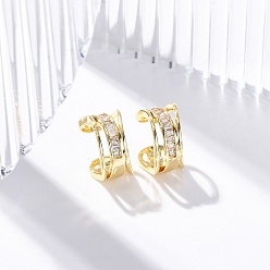 Настоящее золото 18K Серьги-манжеты из латуни с микропаве из прозрачного кубического циркония, без свинца и без кадмия, многослойный, реальный 18 k позолоченный, 14.5x8 мм