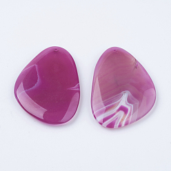 Fuchsia Natural Agate Big Pendants, Dyed & Heated, Triangle, Fuchsia, 54~60x37~41x6~7mm, Hole: 2mm