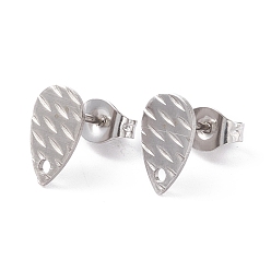Stainless Steel Color Non-Tarnish 304 Stainless Steel Stud Earring Findings, Textured Teardrop, Stainless Steel Color, 10x6mm, Pin: 0.7mm