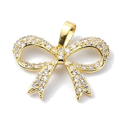 Настоящее золото 18K Подвески из кубического циркония с покрытием из латуни, бантом, долговечный, без свинца и без кадмия, реальный 18 k позолоченный, 16x22.5x4 мм, отверстие : 3.4x5.4 мм