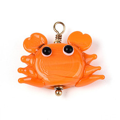 Темно-Оранжевый Подвески лэмпворк ручной работы, крабовые прелести, с 304 вывод из нержавеющей стали, темно-оранжевый, 22x24x8.5 мм, отверстие : 2.5 мм