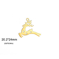 Олень Рождественские подвески из нержавеющей стали, золотые, олень, 20.2x24 мм