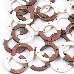 White Resin & Walnut Wood Links connectors, Ring, White, 28x3mm, Hole: 1.8mm