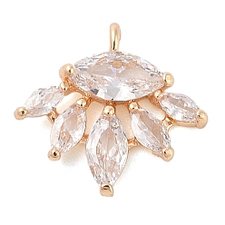 Настоящее золото 18K Подвески из прозрачного стекла с инкрустацией из латуни, цветок, реальный 18 k позолоченный, 16.6x18.3x3.7 мм, отверстие : 1.4 мм