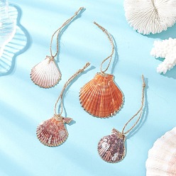 (52) Непрозрачная лаванда Подвесные украшения из разноцветных морских ракушек с гальваническим покрытием, с джутовым шнуром, разноцветные, 125~142 мм