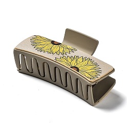 Золотистый Искусственная кожа с большими пластиковыми заколками для волос, для девушек с густыми волосами, прямоугольник с узором подсолнечника, золотые, 50x105x44.5 мм