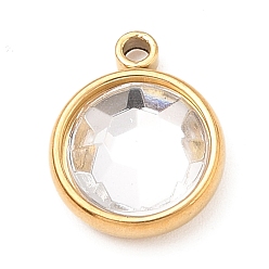 Кристалл 304 прелести нержавеющей стали, с акриловыми стразами, очарование камня, граненые, плоско-круглые, золотые, кристалл, 12x10x4.4 мм, отверстие : 1.3 мм