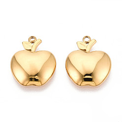 Настоящее золото 18K 304 подвески из нержавеющей стали, ионное покрытие (ip), яблочный шарм, реальный 18 k позолоченный, 20x15.8x3.1 мм, отверстие : 1.6 мм