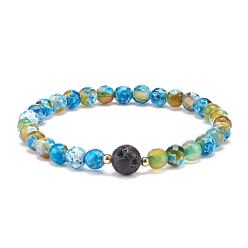 Темно-Голубой Эластичный браслет из натурального огненного агата и вулканического камня, украшения из драгоценных камней с эфирными маслами для женщин, глубокое синее небо, внутренний диаметр: 2-1/4 дюйм (5.6 см)