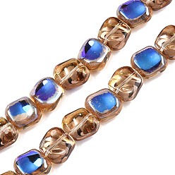 Средно-синий Стеклянные бусины с гальваническим покрытием , гальваническое покрытие, квадратный, светло-синий, 10.5x10.5~11x6.5 мм, отверстие : 1 мм, около 59~60 шт / нитка, 25.12~25.59 дюйм (63.8~65 см)