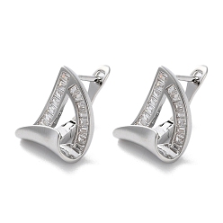 Платинированный Треугольные серьги-кольца из латуни, со стеклом, Реальная платина, 15x12.5x13.5 мм