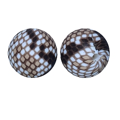 Темный Лосось Круглые бусины из пищевого силикона с черно-белым квадратным принтом и узором, темный лосось, 15 мм