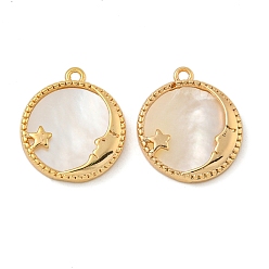 Настоящее золото 18K Подвески латунный корпус, без кадмия, без никеля и без свинца, круглые с луной, реальный 18 k позолоченный, 13x11.5x2.2 мм, отверстие : 0.9 мм