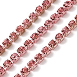 Светлый Падпаршадча Железо горный хрусталь чашка цепи, с катушкой, розовые, Легкий padparadscha, 3x3x2.5 мм, Около 10 ярдов / рулон