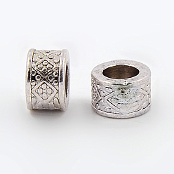 Античное Серебро Европейские сплавочные бусины тибетского стиля , бусины с большим отверстием, без кадмия, без никеля и без свинца, колонка, античное серебро, 8x5 мм, отверстие : 4.5 мм