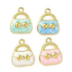 (52) Непрозрачная лаванда 304 нержавеющей стальной эмали подвески, со стразами, ионное покрытие (ip), прелести мешков, золотые, разноцветные, 19.5x17x8 мм, отверстие : 1.8 мм