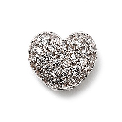 Платина Латунные микро проложить кубического циркония бусы, сердце, стойки покрытие, долговечный, без свинца и без кадмия, платина, 7.5x9x4 мм, отверстие : 1.5 мм