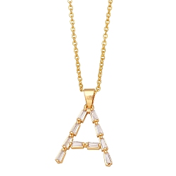 Letter A Unisex Brass Micro Pave Clear Cubic Zirconia Pendant Necklaces with Cable Chain, Letter, Letter A, 17.72 inch(45cm)