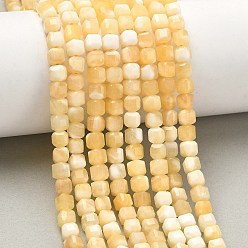 Желтый Нефрит Естественный желтый нефрит бисер нитей, граненый стол, вырезанный куб, 5.5~6x5.5~6x5~5.5 мм, отверстие : 1 мм, около 73 шт / нитка, 14.96'' (38 см)