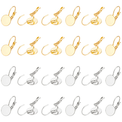 Золотой & Цвет Нержавеющей Стали 40шт 2 цвета 304 фурнитура для серег из нержавеющей стали, плоские круглые серьги в оправе под кабошон, золотые и нержавеющая сталь цвет, 20.5x10x11 мм, штифты : 0.8 мм, 20 шт / цвет