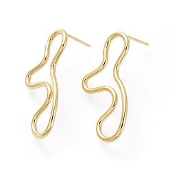 Золотой Латунь серьги, с ушными гайками и 925 булавкой из стерлингового серебра, золотые, 30.5~31x14~15 мм, штифты : 0.7 мм