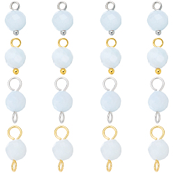 Platine & Or 16 pièces 4 styles Breloques rondes en aigue-marine naturelle, pierre de naissance de mars et breloques connecteurs, ronde, avec les accessoires en laiton, platine et d'or, 10.2~13mm, Trou: 1.5~2.4mm, 4 pcs / style