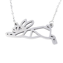 Stainless Steel Color Non-Tarnish 201 Stainless Steel Bunny Pendant Necklaces, with Cable Chains, Filigree Rabbit, Stainless Steel Color, 17.3 inch(44cm), 2mm, Hare: 16x35x1mm