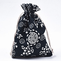 Другие Набивные мешочки из поликоттона (полиэфирного хлопка), шнурок сумки, берлинская лазурь, образец долголетия, 17.5~18x12.7~13 см