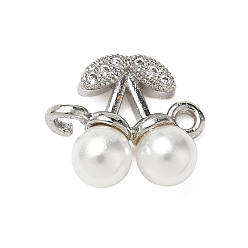 Прозрачный Подвески-коннекторы из латуни с микропаве из кубического циркония и АБС-пластика с имитацией жемчужно-белой вишни, платина, стойки покрытие, долговечный, без кадмия и без свинца, прозрачные, 11.5x14x5 мм, отверстие : 1.4 мм