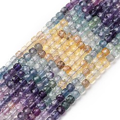 Флюорит Градиент цвета натуральные разноцветные флюоритовые бусины нити, граненые, кубические, 4x4x4 мм, отверстие : 0.8 мм, около 101~104 шт / нитка, 15.16~15.35 дюйм (38.5~39 см)