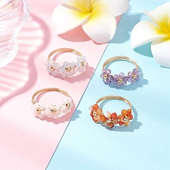 Mixed Stone 4Pcs Natural Gemstone Rings, Flower, Flower: 9x22mm, Inner Diameter: 18mm